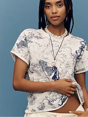 NWT Anthropologie Maeve Caitlin Boxy Nautical Sea Anchor Map Tee SZ XS SOLD OUT!